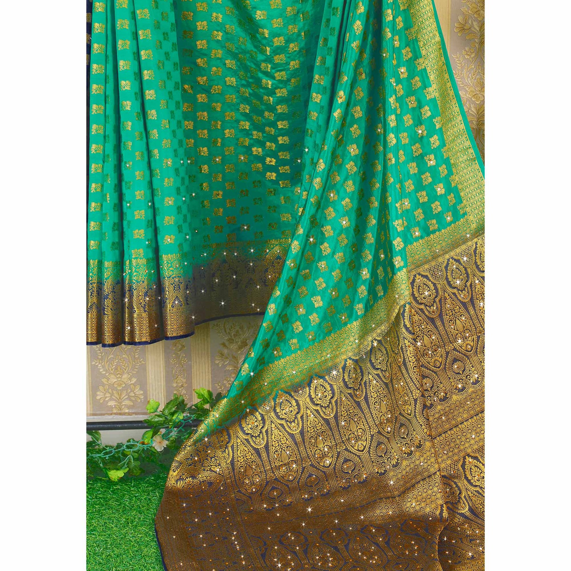 green-woven-with-stone-work-banarasi-silk-saree