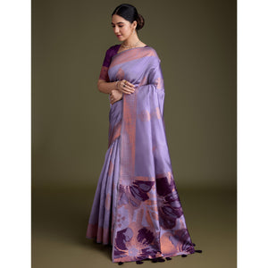 Lavender Floral Woven Banarasi Silk Saree