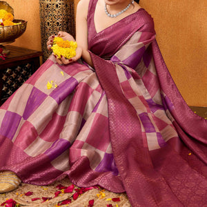 Mauve Zari Weaving Mysore Brocade Silk Saree