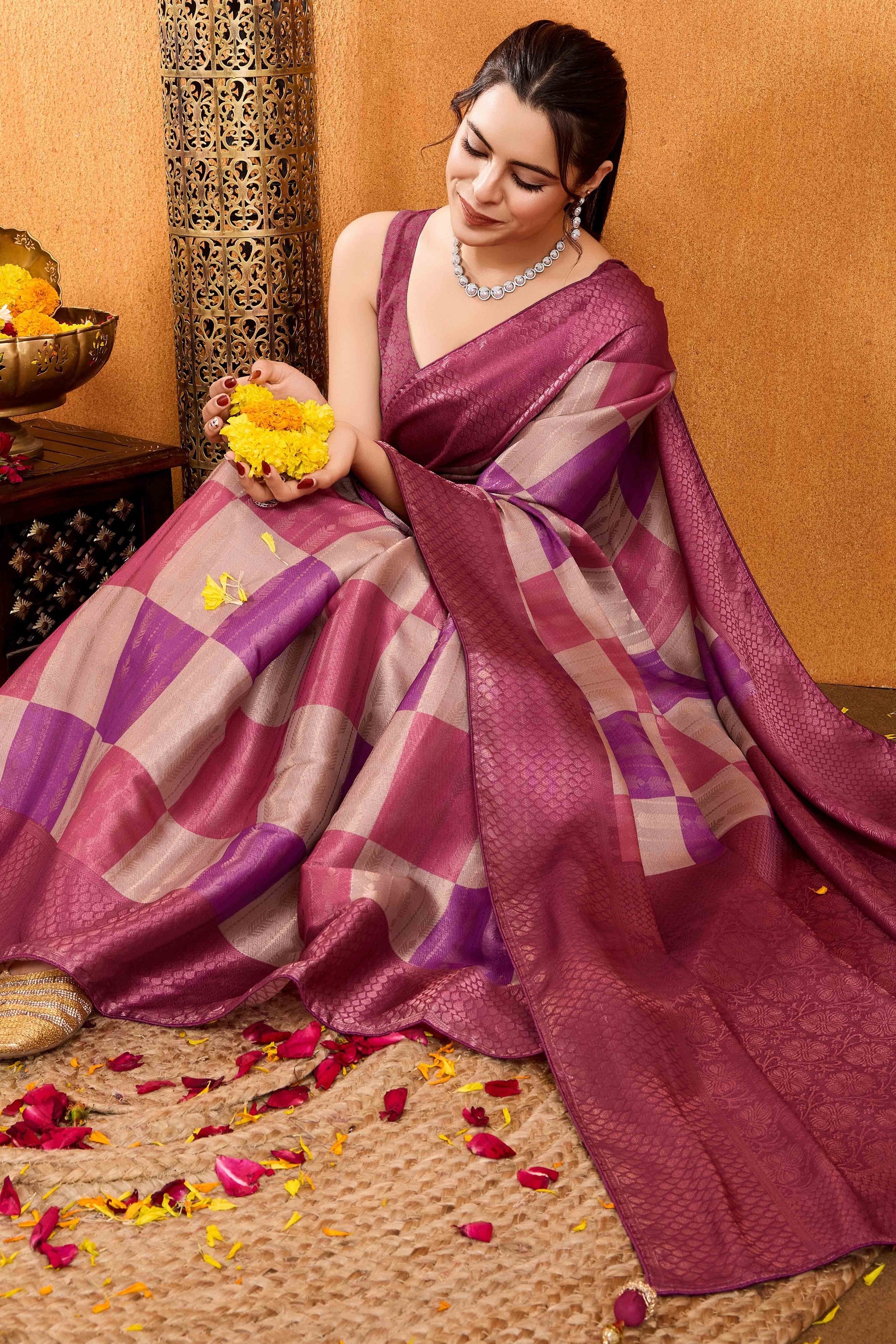 Mauve Zari Weaving Mysore Brocade Silk Saree