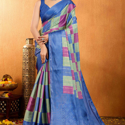 Blue Zari Weaving Mysore Brocade Silk Saree