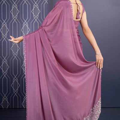 Mauve Swarovski Work Embellished Georgette Saree