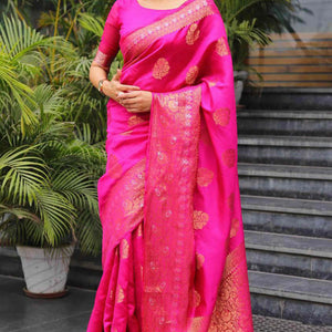 Magenta Floral Woven Banarasi Silk Saree