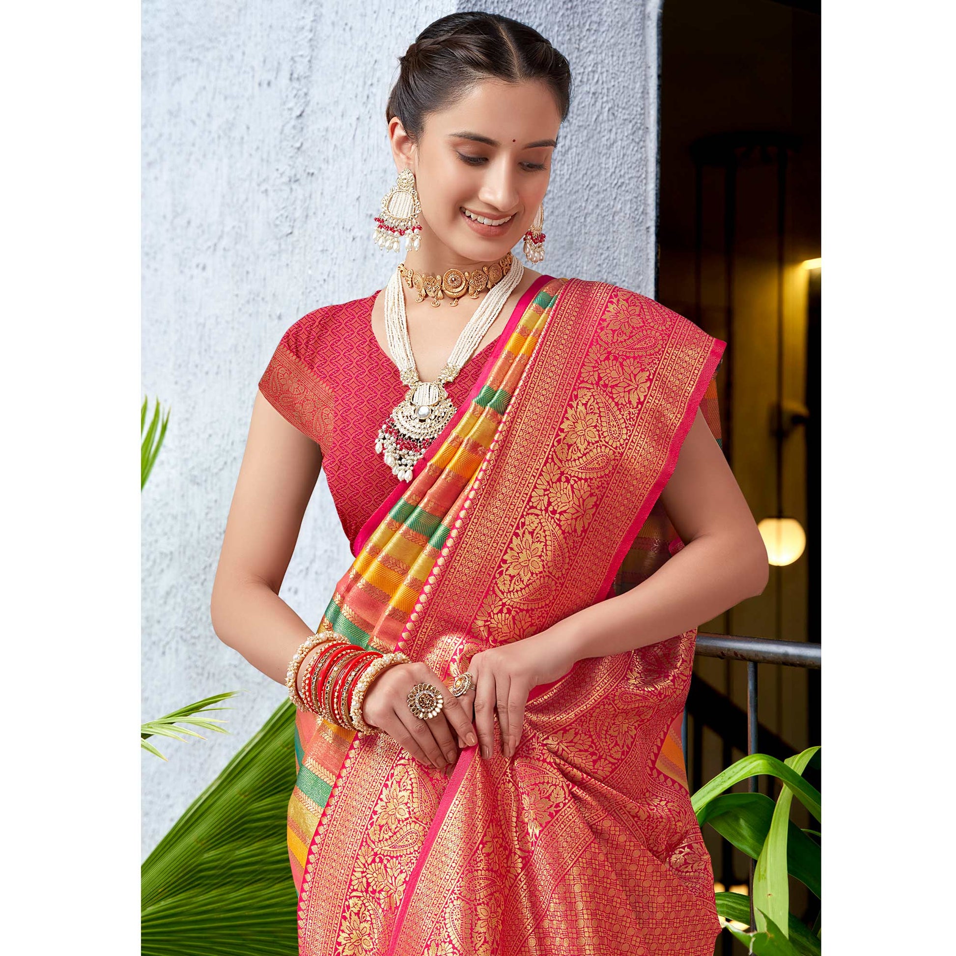 Multicolor Floral Woven Kanjivaram Silk Saree