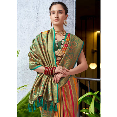 Multicolor Floral Woven Kanjivaram Silk Saree