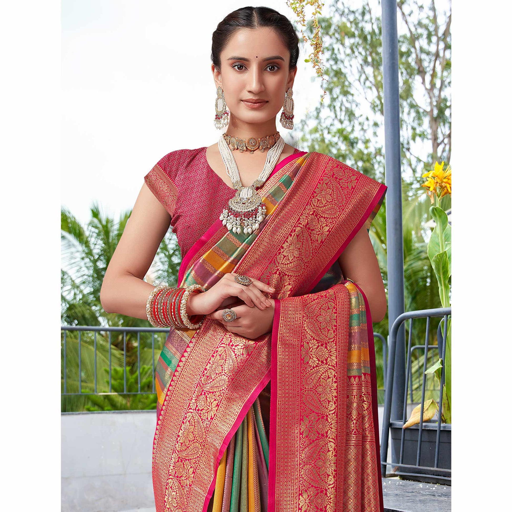 Multicolor Floral Woven Kanjivaram Silk Saree