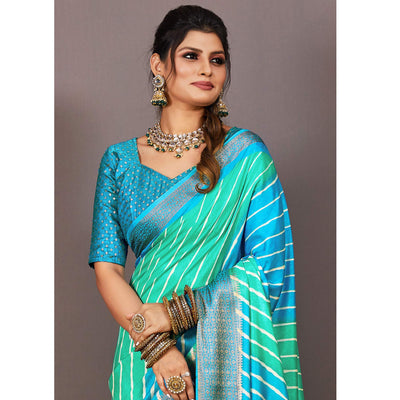 green-blue-printed-dola-silk-saree-with-zari-border-1