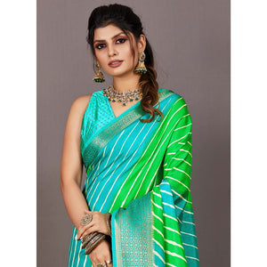 green-blue-printed-dola-silk-saree-with-zari-border