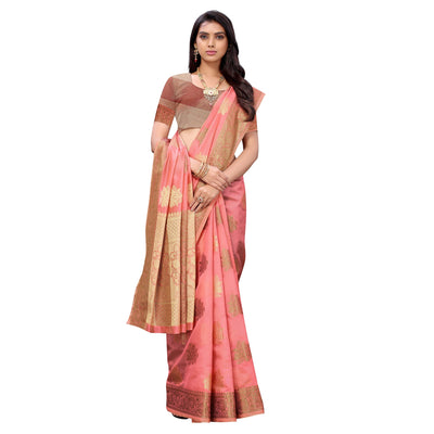 Gajari Pink Festive Wear Floral Woven Silk Saree