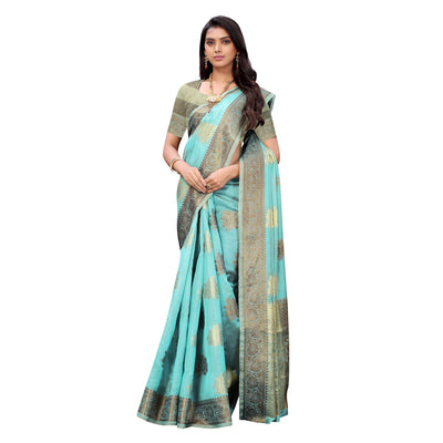Firozi Festive Wear Floral Woven Silk Saree