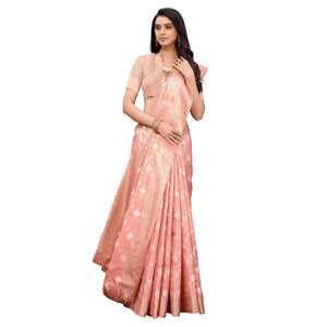 Dark Peach Festive Wear Woven Silk Saree