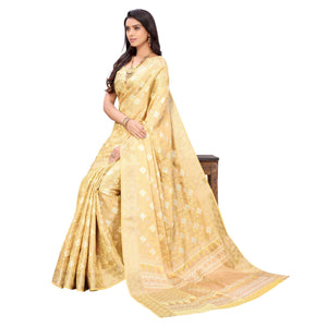 Cream Festive Wear Woven Silk Saree