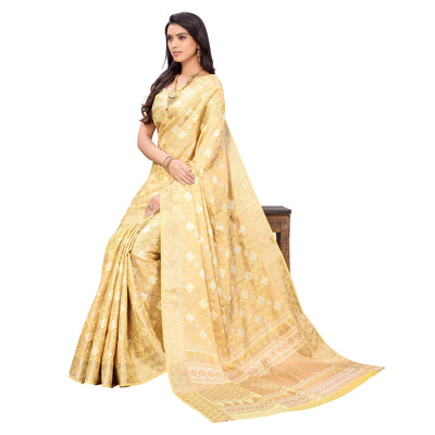 Cream Festive Wear Woven Silk Saree
