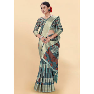 Multicolor Digital Printed Pure Cotton Saree