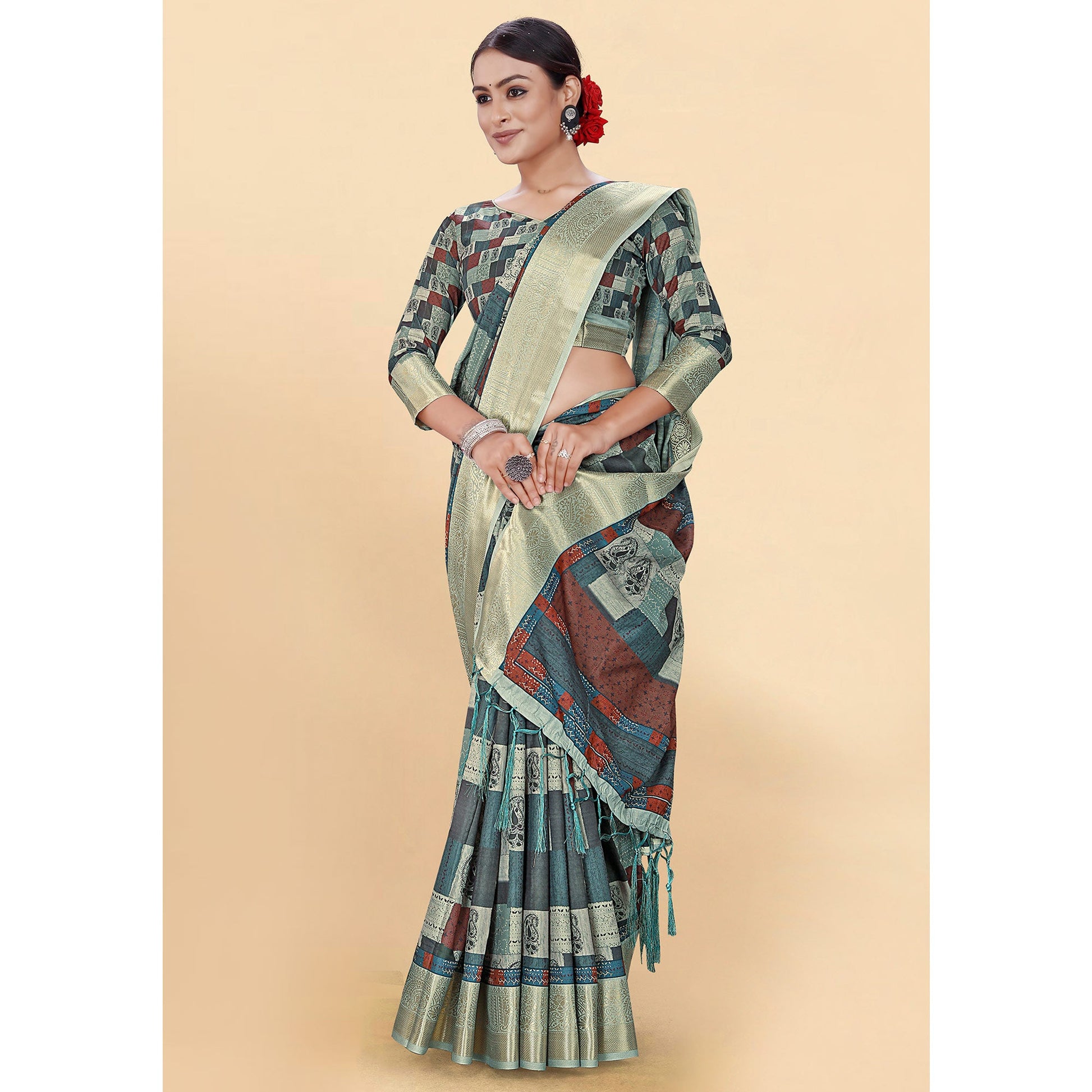Multicolor Digital Printed Pure Cotton Saree