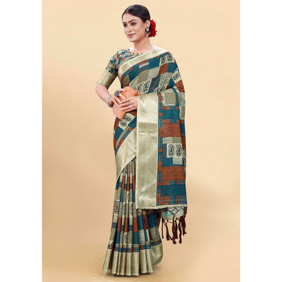 Light Pista Green Digital Printed Pure Cotton Saree