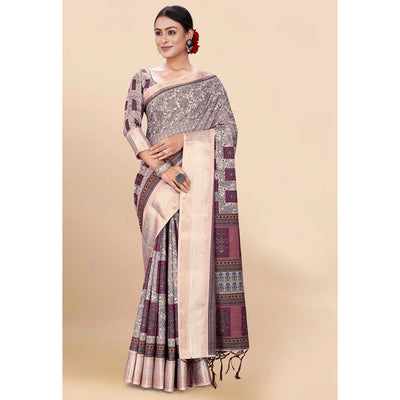 Light Pink Floral Digital Printed Pure Cotton Saree