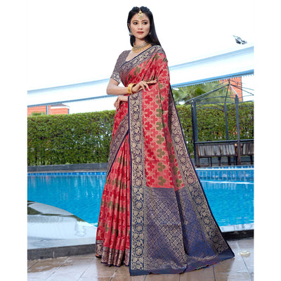 Gajari Pink Floral Woven Art Silk Saree