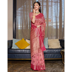 Gajari Pink Floral Woven Cotton Blend Saree