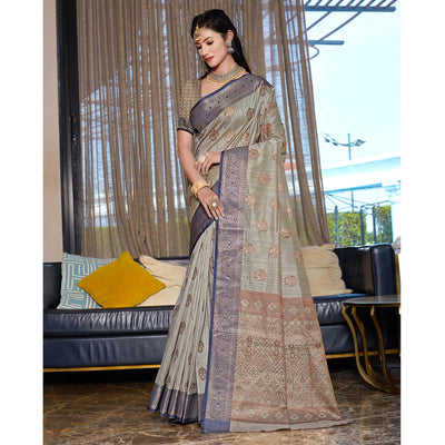 grey-floral-woven-cotton-blend-saree