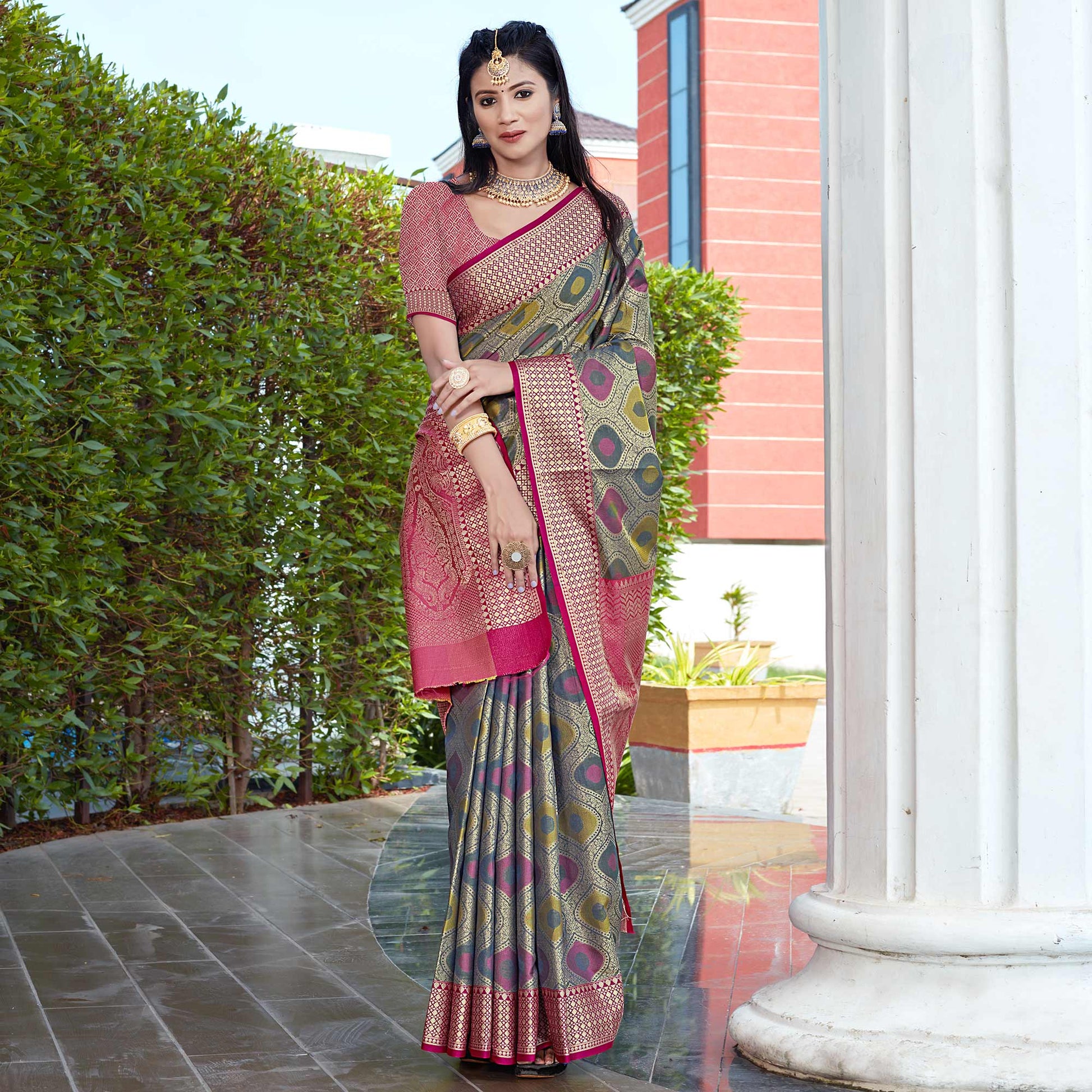 Grey Woven Art Silk Saree