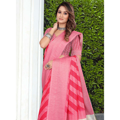 Gajri Pink Printed Pure Cotton Saree