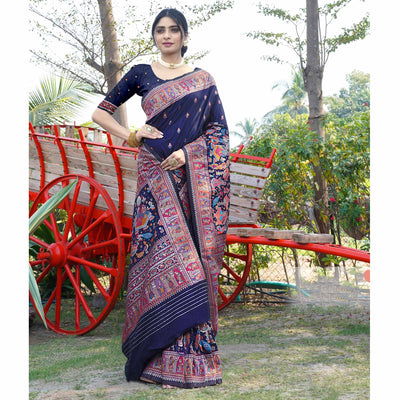 Blue Woven Pure Silk Saree