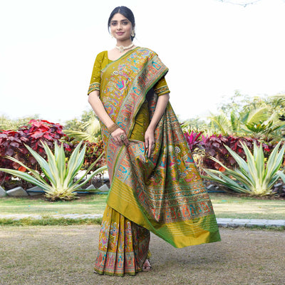 Lemon Green Woven Pure Silk Saree