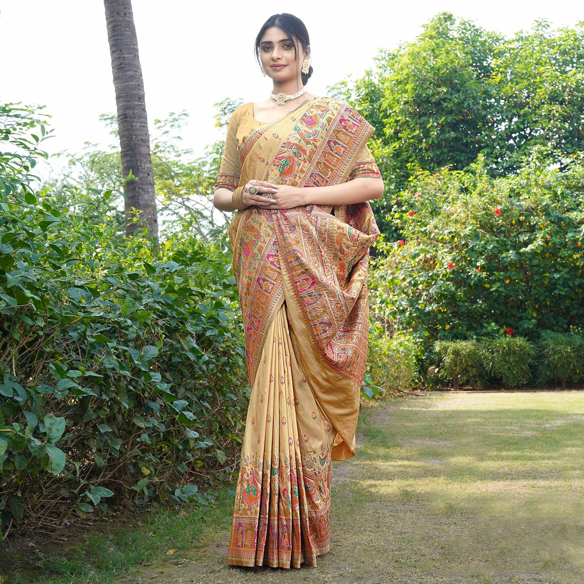Chikoo Woven Pure Silk Saree