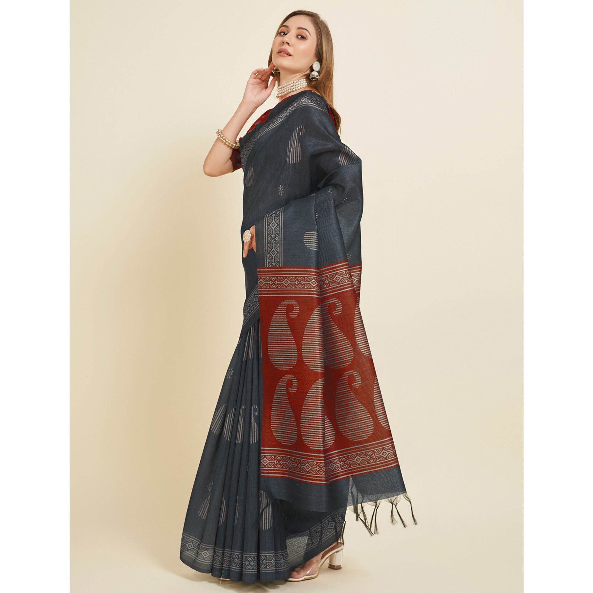 grey-digital-printed-bhagalpuri-silk-saree-with-tassels