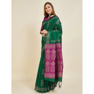 green-digital-printed-bhagalpuri-silk-saree-with-tassels