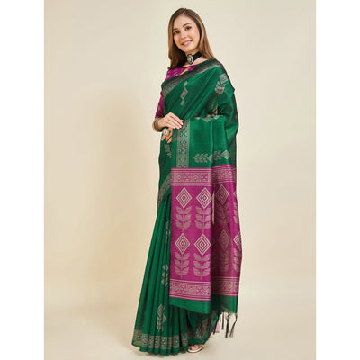 green-digital-printed-bhagalpuri-silk-saree-with-tassels
