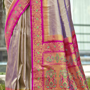 Grey Zari Weaving Organza Saree