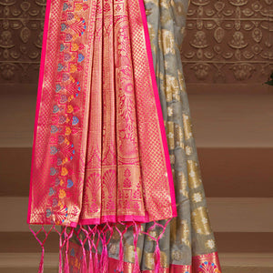 grey-floral-woven-banarasi-silk-saree-with-tassels