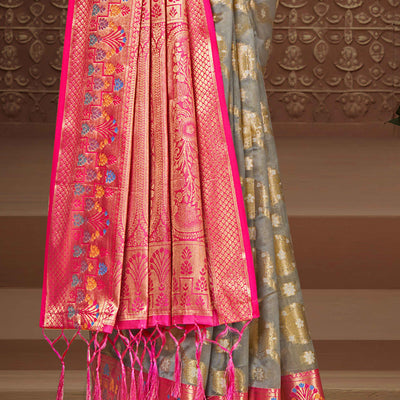 grey-floral-woven-banarasi-silk-saree-with-tassels