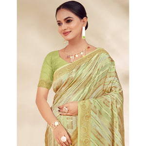 Light Green Woven Cotton Silk Saree With Tassels