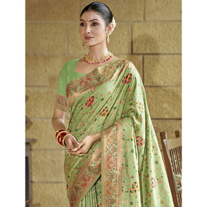 green-floral-zari-woven-cotton-silk-saree
