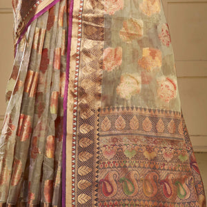 grey-floral-woven-organza-saree-with-tassels-3