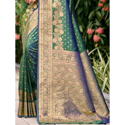green-floral-woven-banarasi-silk-saree-with-tassels-11