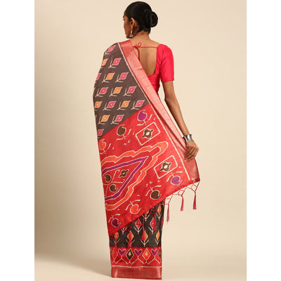 grey-digital-printed-cotton-blend-saree-with-woven-border