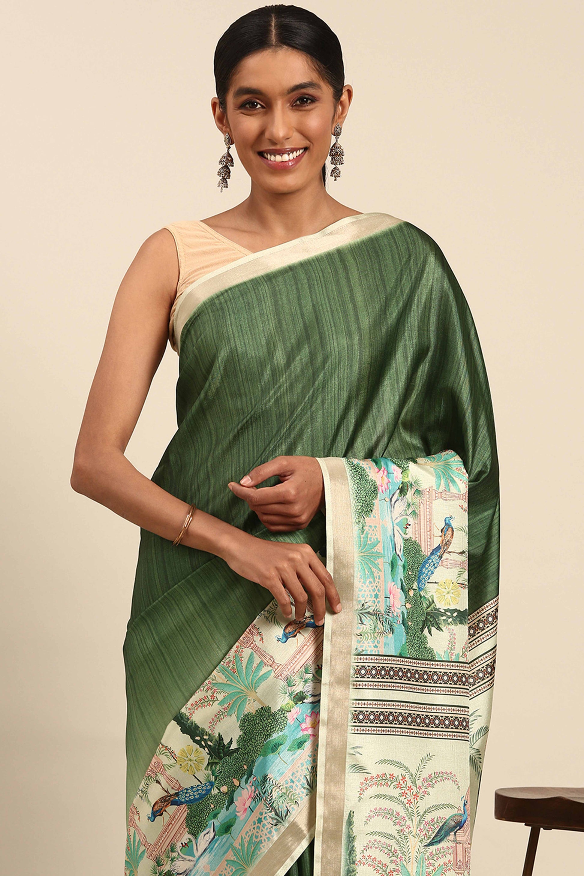 green-digital-printed-cotton-silk-saree-4