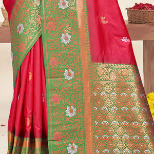 Dark Pink Floral Woven Banarasi Silk Saree