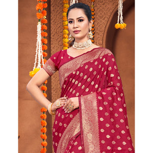 Maroon Floral Woven Banarasi Silk Saree