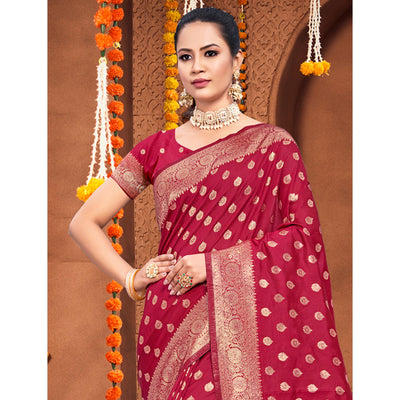 Maroon Floral Woven Banarasi Silk Saree