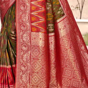 green-red-woven-cotton-silk-saree-with-tassels