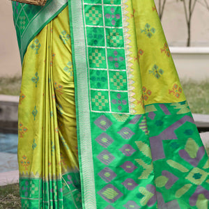 Light Green Woven Cotton Silk Saree With Tassels