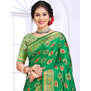 green-floral-woven-cotton-silk-saree-with-tassels-3