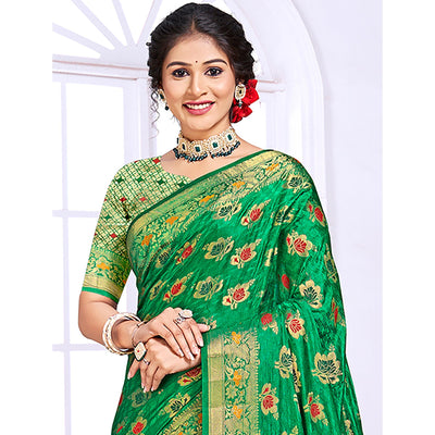 green-floral-woven-cotton-silk-saree-with-tassels-3