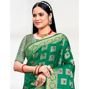 green-floral-woven-cotton-silk-saree-with-tassels-4