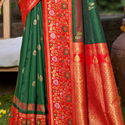 green-floral-woven-banarasi-silk-saree-with-tassels-13